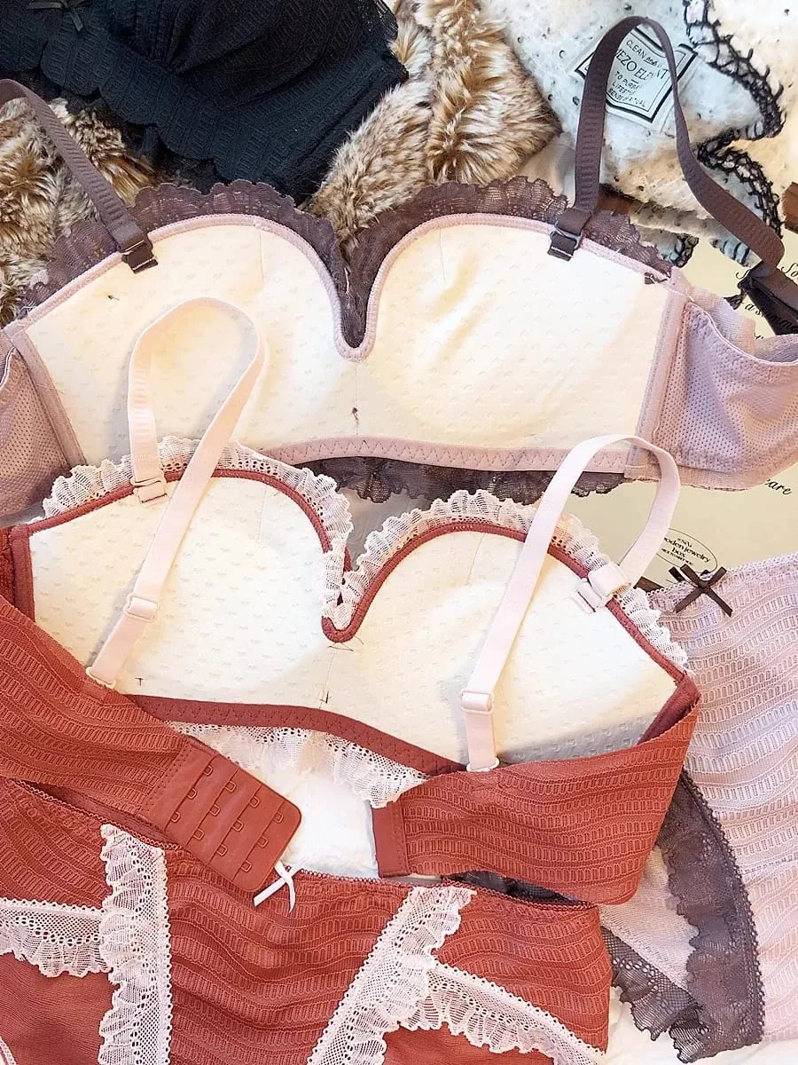 Söt kontrastfärg Spets tunna underkläder för unga flickor Intimates One-Piece Sömlös liten BH och trosset Bomullsunderkläder — image 4