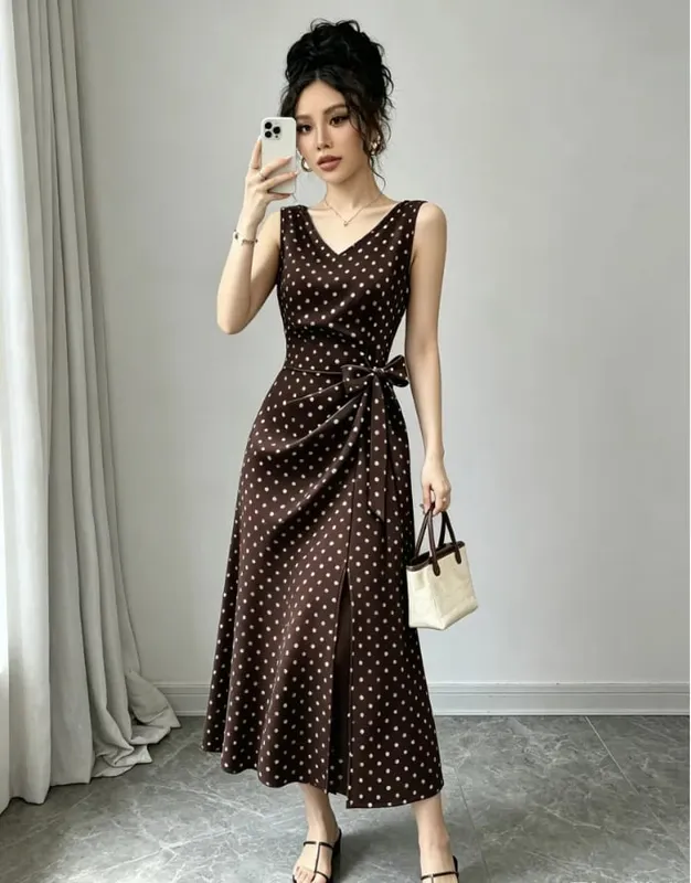 Dresses for Women New Summer Slim Sleeveless O-Neck Women Dress Lace-up Dot A-LINE Dress Women Vestidos De Verano Mujer