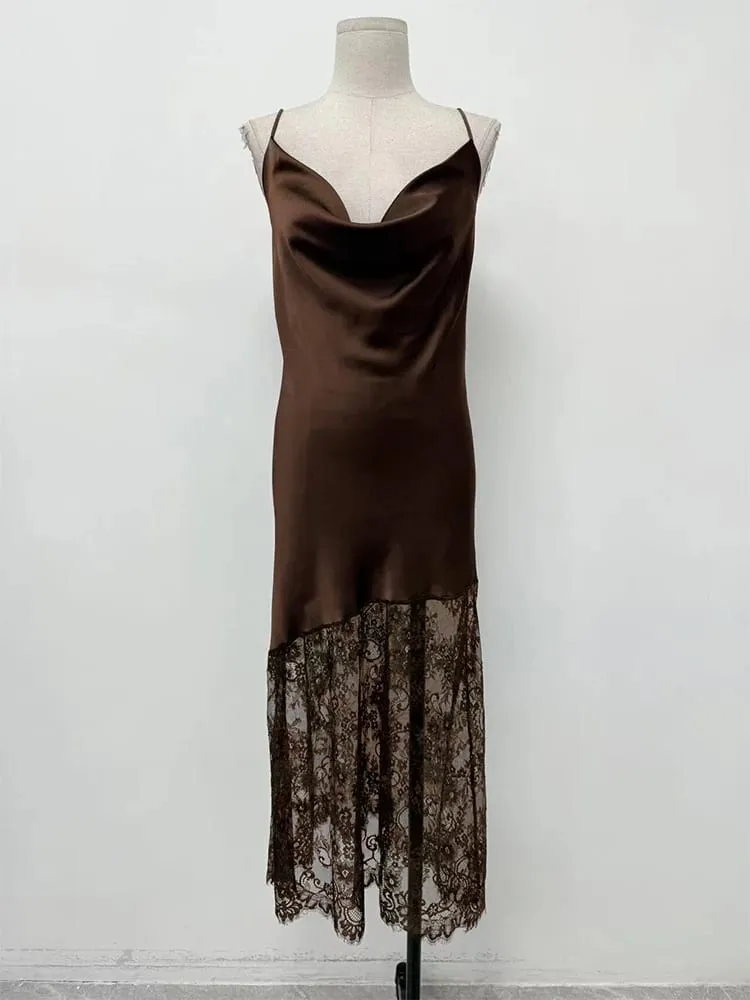 Trendix oco para fora vestido de renda feminina 2025 inverno sexy decote em v sem mangas cinta espaguete vestidos festa clube elegante vestido de noite — image 7