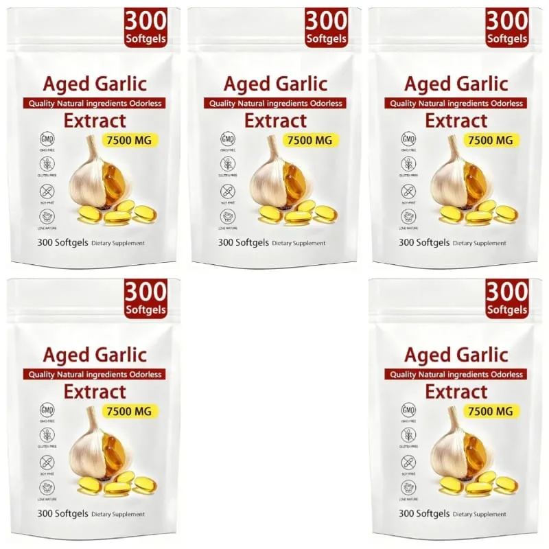 Aged Garlic Extract Softgels Odorless Immune Balance Support Antioxidant-Rich Daily Formula 7500 Mg Heart Vitality 300 Softgels