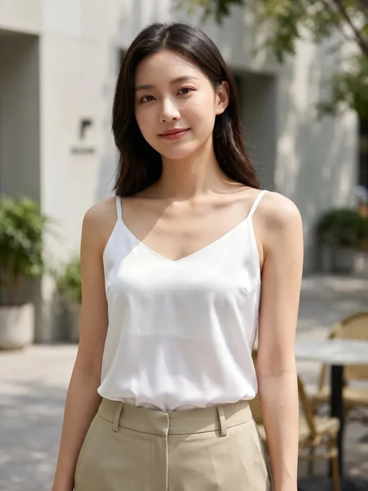 2026 Summer Spaghetti Strap Women Tank Top Halter V Neck Basic White Cami Sleeveless Satin Silk Tops Women'S Camisole — image 7