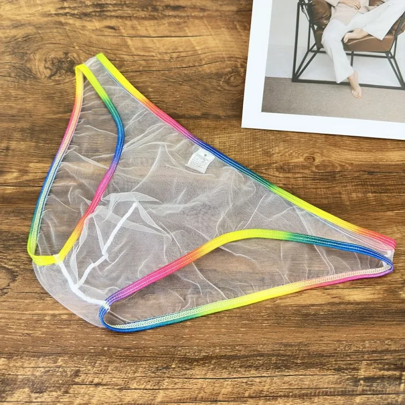 Färgglada Låg midja U konvexa underkläder Herr Sexiga Gauze-trosor Ultratunna Sheer Mesh Transparenta Kalsonger — image 3