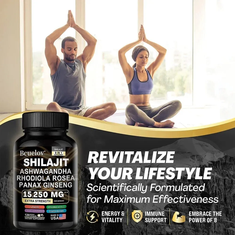 Shilajit 9000 Ginseng 1500MG Ashwagandha 2000MG - Extratos complexos de plantas naturais 8 em 1 fornecem energia, força muscular imunológica — image 5