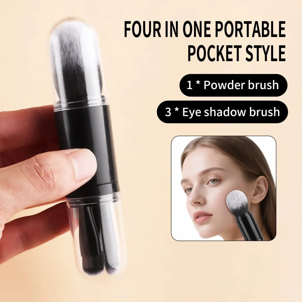 Detachable 4 In 1 Makeup Brush Set Round Powder Flat Eyeshadow Brushes Travel Portable Facial Eye Cosmetic Tools — image 2