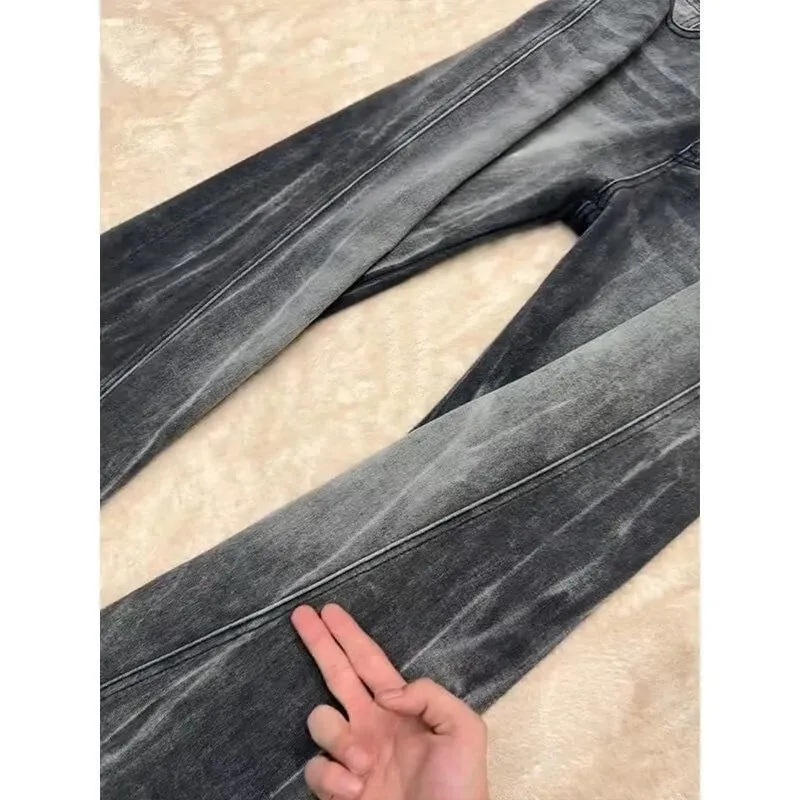 Mens Jeans Harajuku High Street Streetwear Lightning Cut Denim Pants Micro Flared Curved Fit High Waist Slim Straight Spring New — image 4