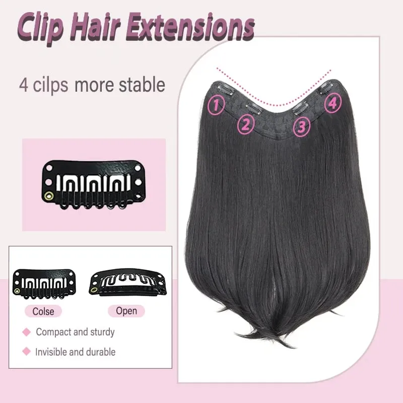 24Inch Synthetic Invisible Hair Extensions for Women Micro-Roll V-Shaped Design 4 Clips Enhance Hair Volume — image 4