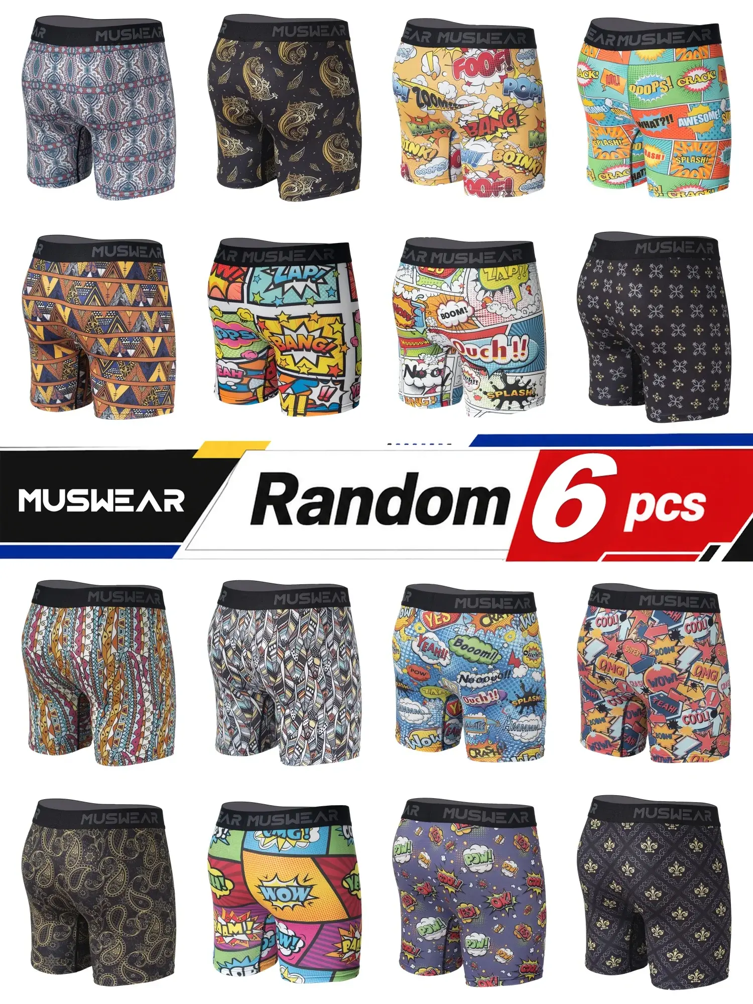 6pcs Men's Boxer Briefs Side Opening Double-Sided Brushed High Elasticity Quick-Drying All-over Print Underwear — image 4