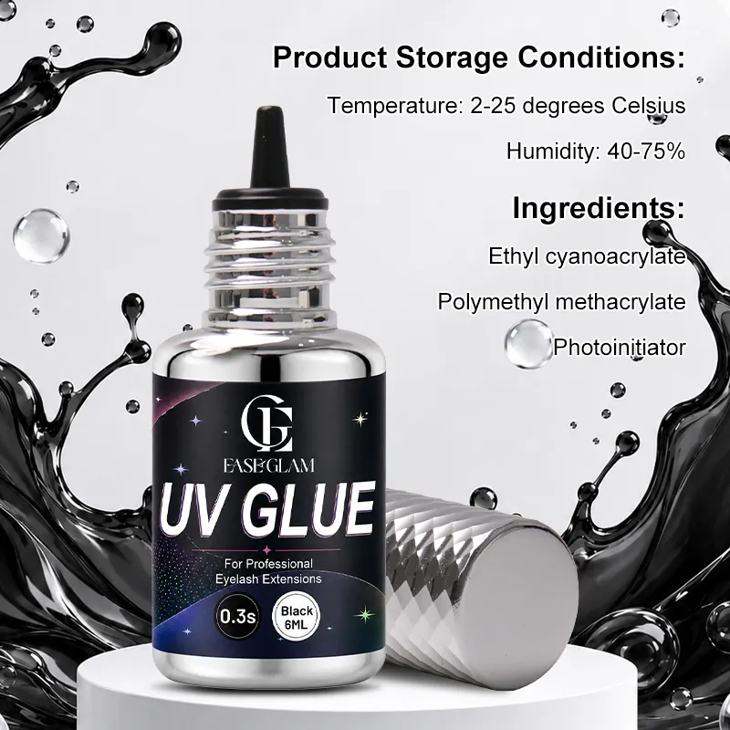EaseGlam 0.3S UV Eyelash Glue for Lash Extension Low Irritation Strong UV Lash Glue for Makeup Black Purple Led Adhesive 4 Color