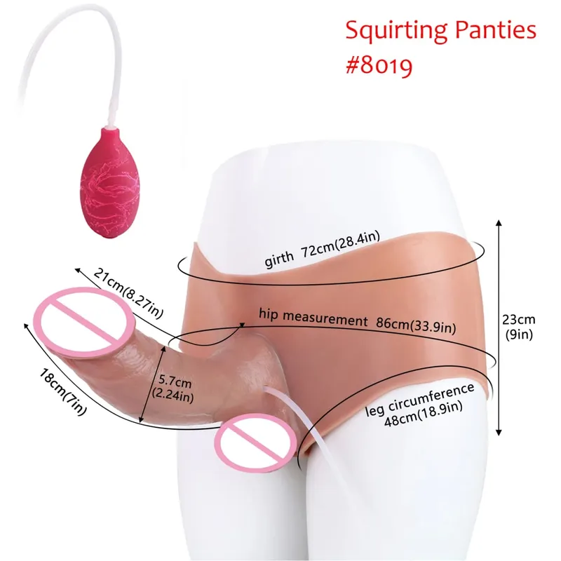 Black Nude Strapon Malaking Makatotohanang Ejaculation Dildo Silicone Squirting Panties Na May Simulated Solid Penis Sex Toy Para sa mga Babae — image 19