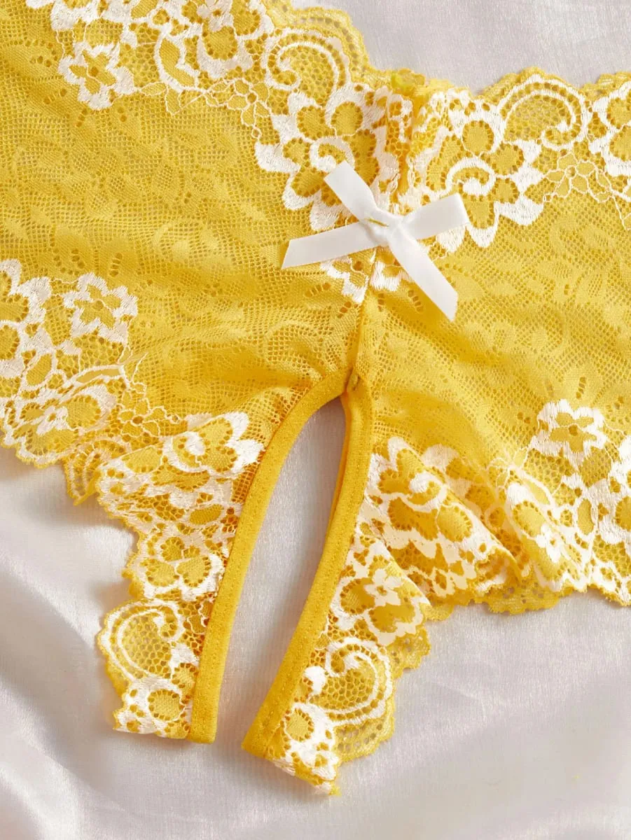 Sexy Lingerie Set Women Lace Bra at Panty See Through Floral Embroidery Bralette Transparent Erotic Underwear Bow Nightwear — image 5