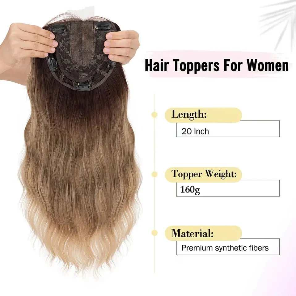 S-noilite Hair Topper 20 Inch Wavy Synthetic Clip-In Topper for Women Natural Looking Voluminous Hairpiece Ombre Blonde Wig