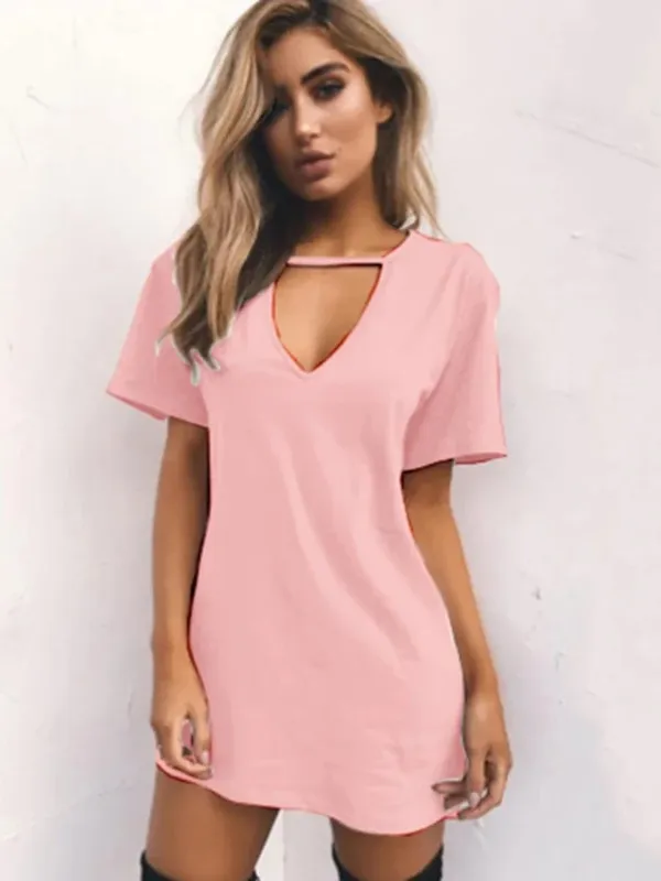 Sexy Elegant Dress Wrap Deep V Neck Cut Out Loose Dress Women Solid Color Short Sleeve Mini Dress Club Party Vestidos — image 5