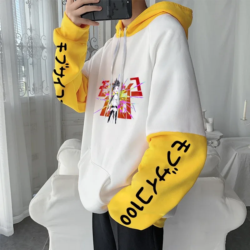 Anime Mob Psycho 100 Pulcsi Harajuku Shigeo Kageyama Punk Rajzfilm Pulóverek Férfi Női Ősz Tél Meleg Patchwork Pulóver — image 8