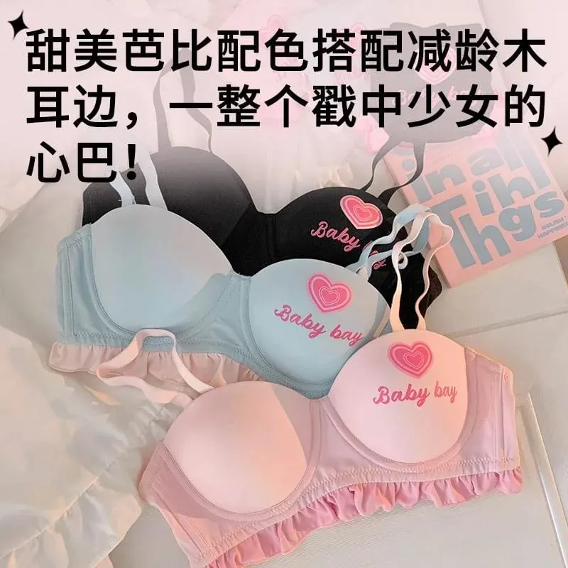 Lolita Inspired Lingerie Set for Small Chest Wireless Push Up Bralette to Enhance Curves Sweet Barbie Style Bra & Tushy Panty — image 4