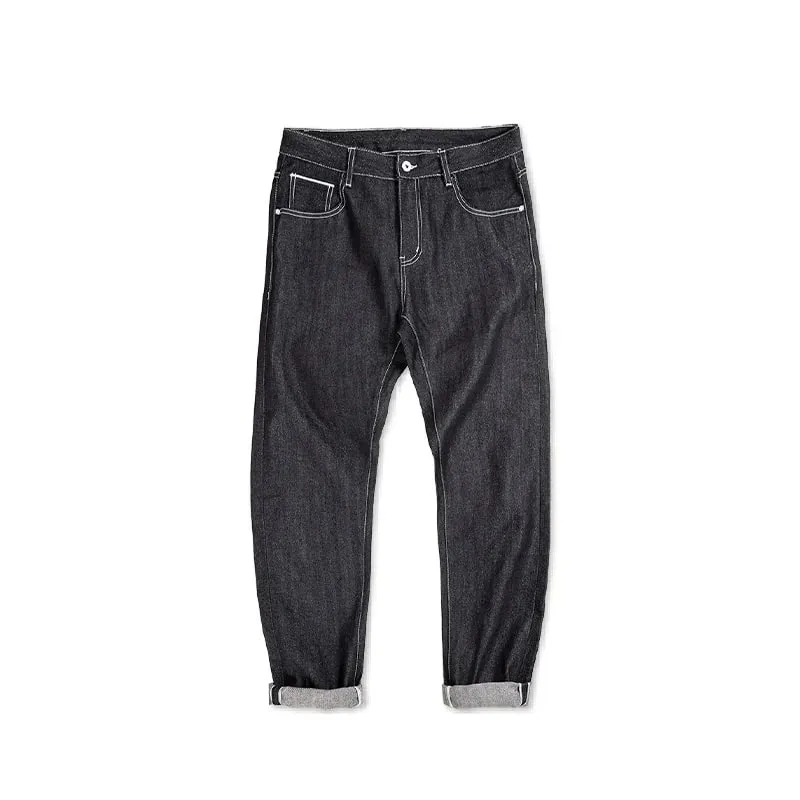 Maden Vintage 13OZ جينز دينم فضي للرجال Selvedge الخام الدينيم الخريف منتصف الخصر مستقيم السراويل الذكور تنوعا بنطلون