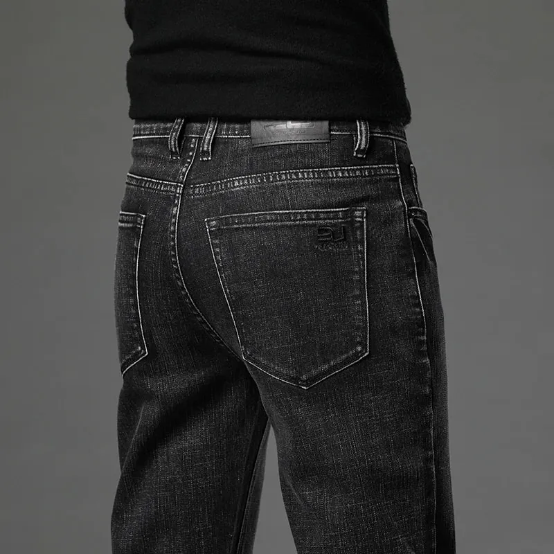 2024 قطن جينز سترتش الرجال كلاسيكي ريترو مستقيم سليم مستقيم بنطلون ذكر كوريا ماركة الملابس الدينيم السراويل حجم كبير 40