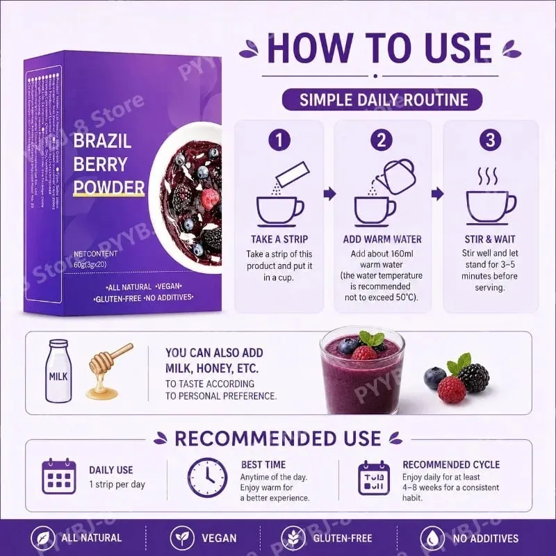 Acai Berry Powder Health Supplement All Natural Herbal-based Formula 3g X 20Packs — Helps Brighten The Skin and Resist Oxidation