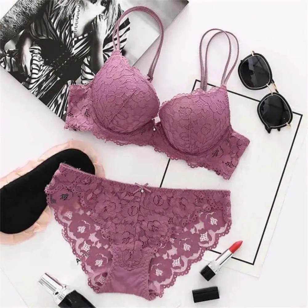 Fashion Mesh Lace Flower Bra Bowknot Non Slip Push Up Bra Women Lingerie Low Waist Bra Panties Set Summer — image 2