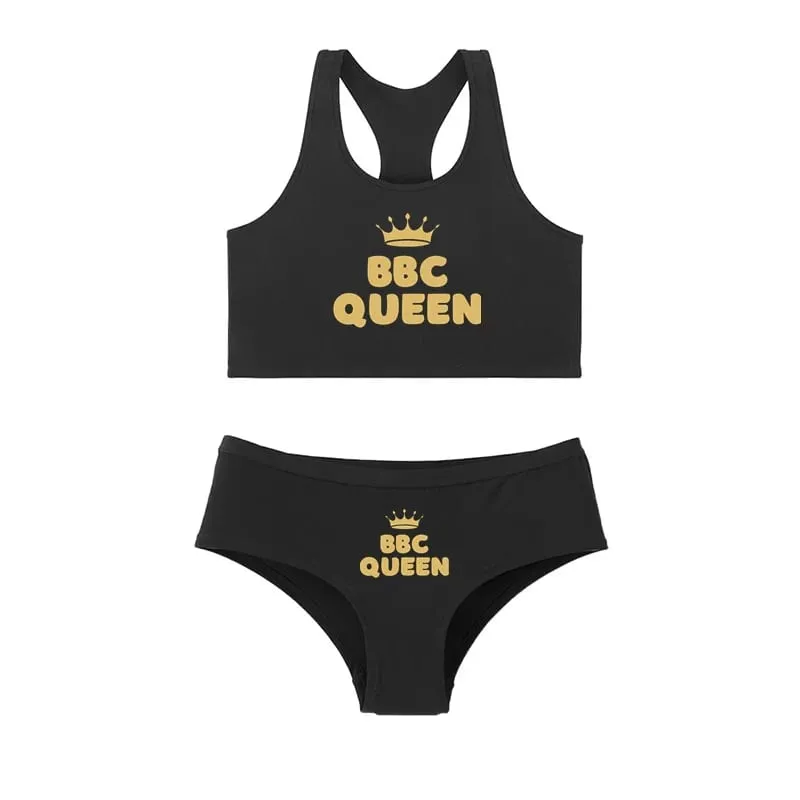 One Set BBC QUEEN Round Neck Tank Top And Panties Set Women's Underwear Sets Cute Cotton Underwear Sexy Lingerie For Women Set — image 4