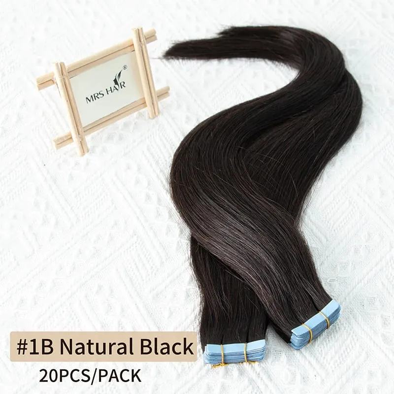 Tape in Human Hair Extensions Silky Straight Remy Skin Weft Tape Hair Extension 12-20 inch 20pcs/pack 1B Natural Black 30g for Add Volume