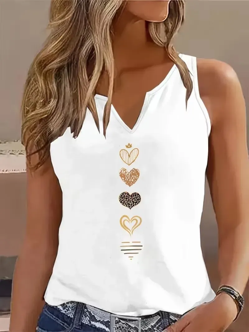 90s Casual Love Heart Sleeveless Tank Top T-shirt V Neck Graphic Vest T Shirts Women Shirt V-Neck Gothic Tops Tee Summer