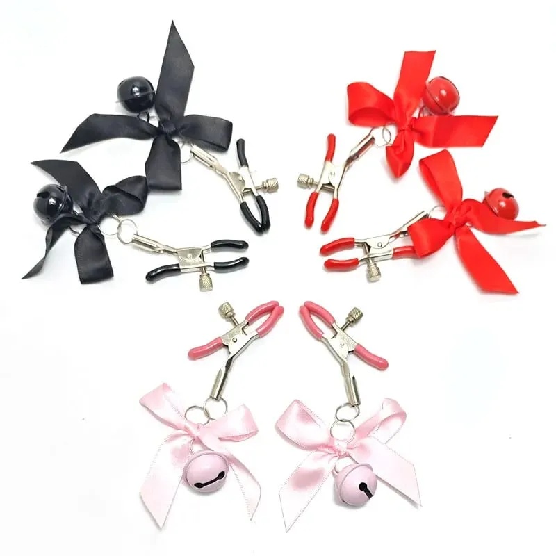 1 Pair Bowknot Small Bell Nipple Clamps Metal Breast Stimulation Exotic Accessories Bondage Hairball Sexy Women's Sex Toys — image 1