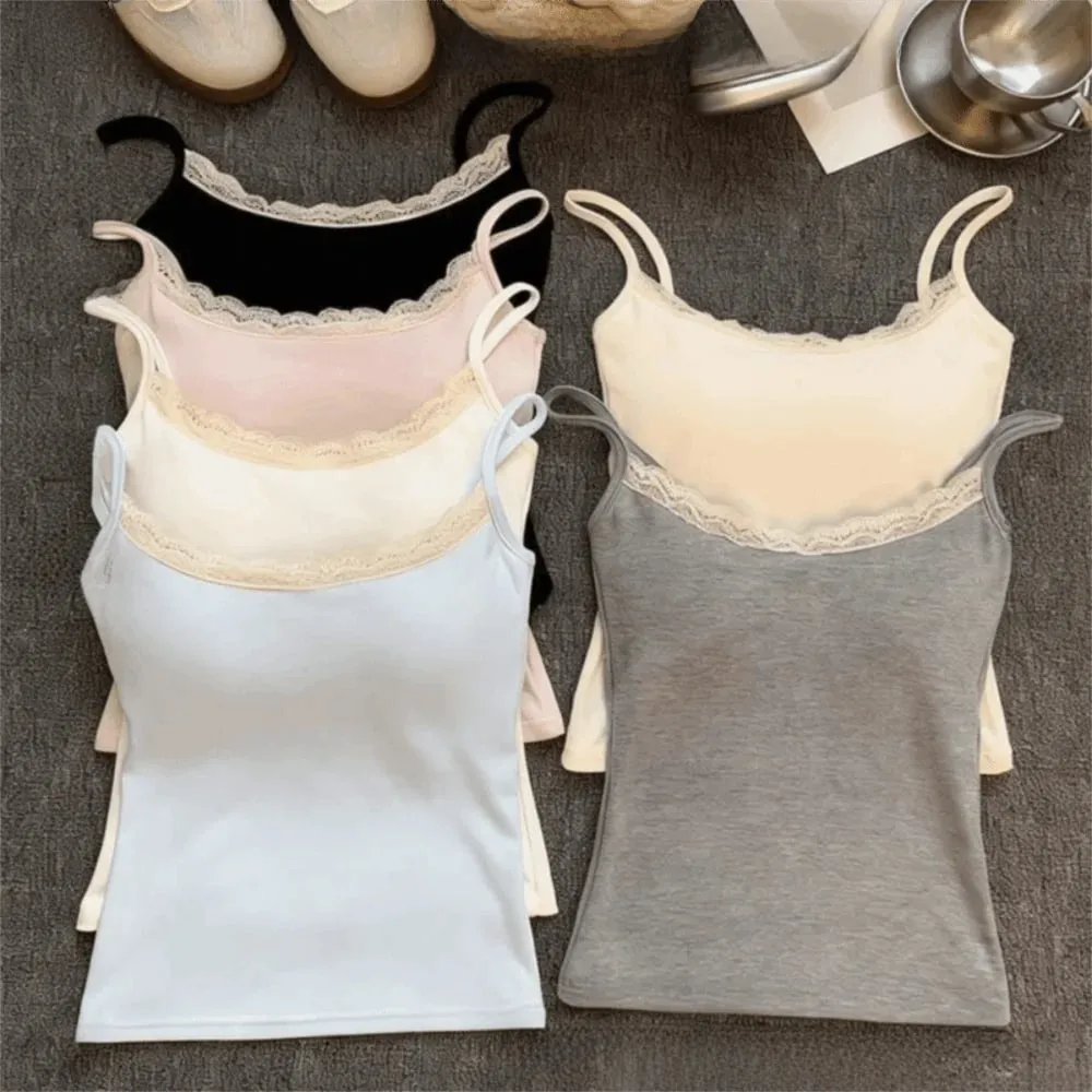 Sexy with Chest Pad Camis Tank Tops Elastic Integrated Top Lace Tops Versatile Short Camisole Women Clothes — image 3