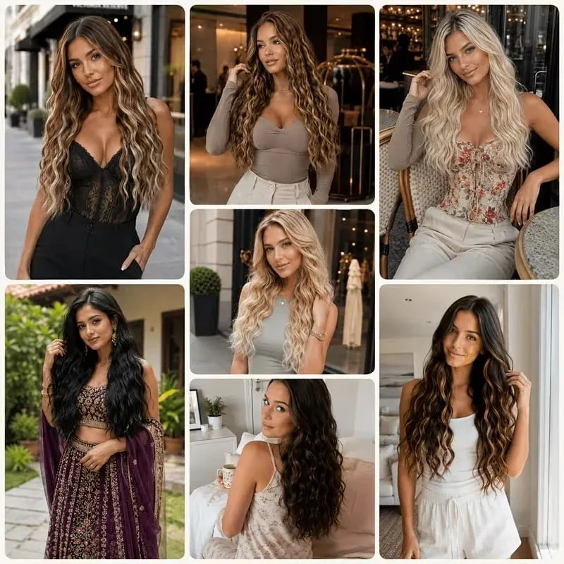 18Inch Synthetic Invisible Fish Line Hair Extensions Long Curly Wavy High Temperature Fiber Hairpiece for Women Daily Party — image 6
