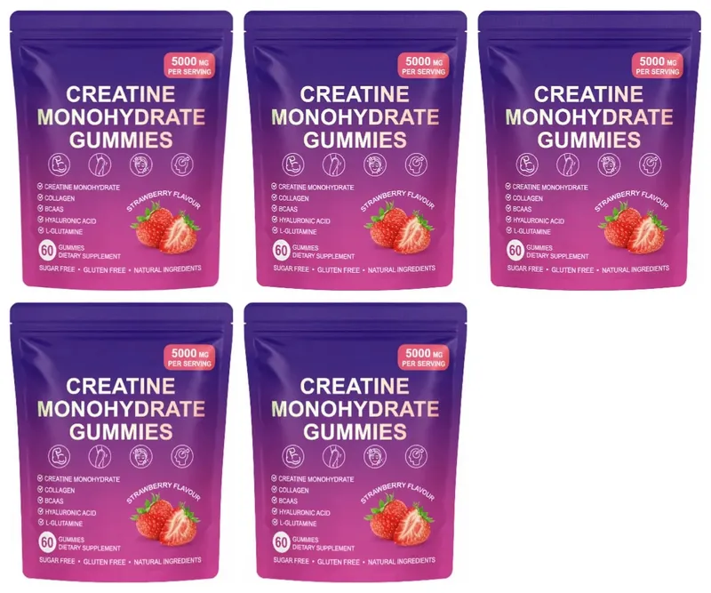 Creatine Gummies with Collagen BCAA Hyaluronic Acid Vitamin D3 Zinc Fitness Supplement for Active Adults Workout Support Sugar