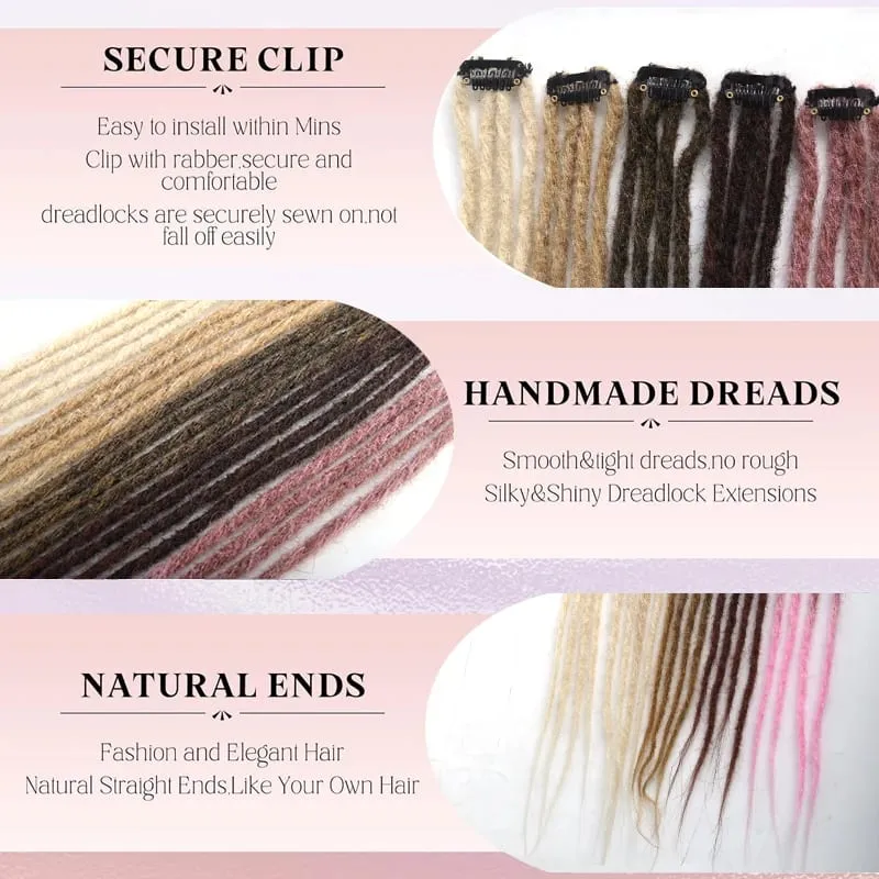 2Pcs 24"Clip‑in Synthetic Braided Hair Extensions with BB Clips Handmade Crochet Hair Pieces for Cosplay Hip‑Hop Festival