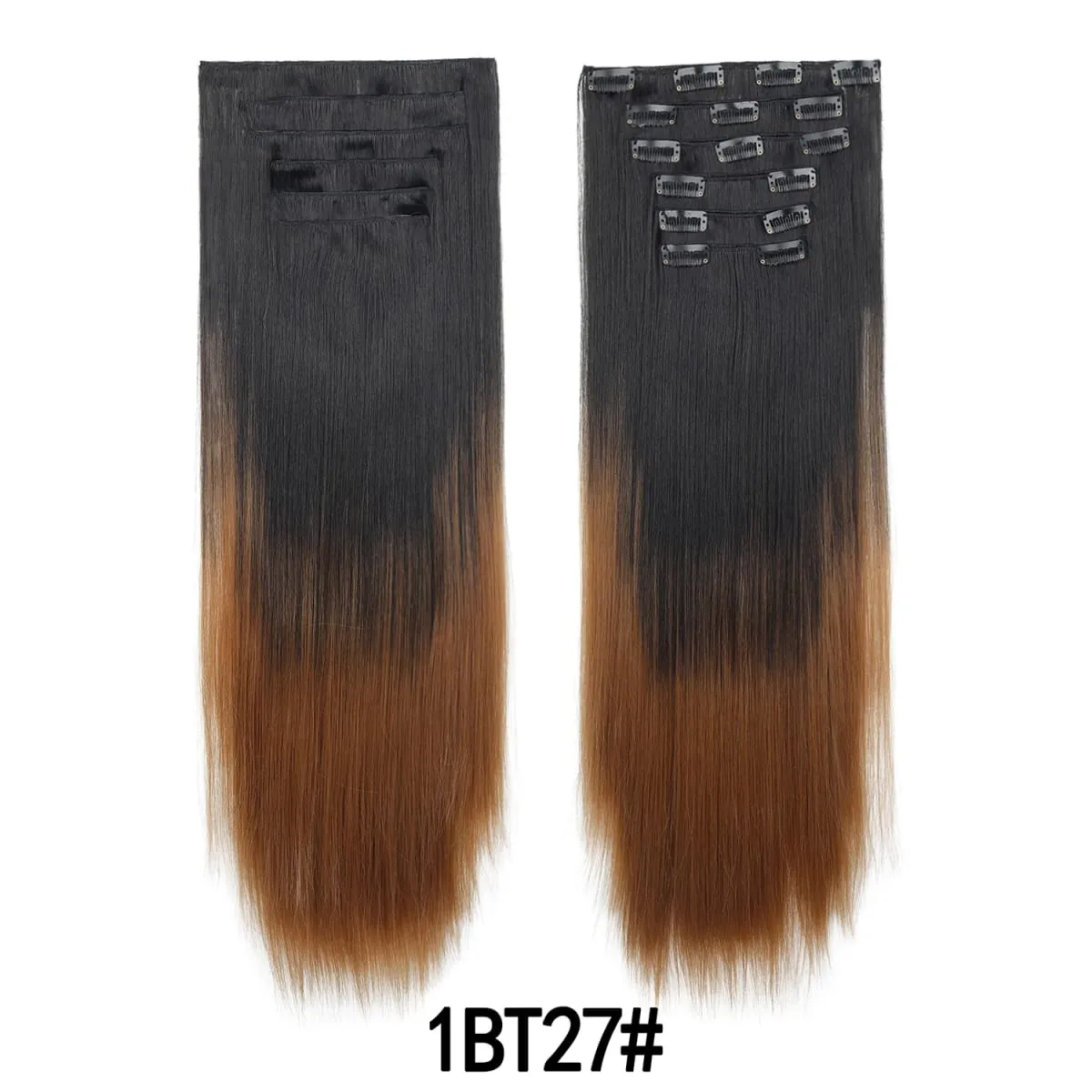 Long Straight Hair Clip in Hair Extensions 24inch 140g 6pcs/set Women Ombre Synthetic Hair Full Head soft easy to wear stylish