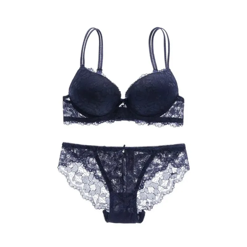 Comfortable Mesh Lace Flower Bra Low Waist Bowknot Bra Panties Set Non Slip Lingerie Push Up Bra Women Summer — image 2