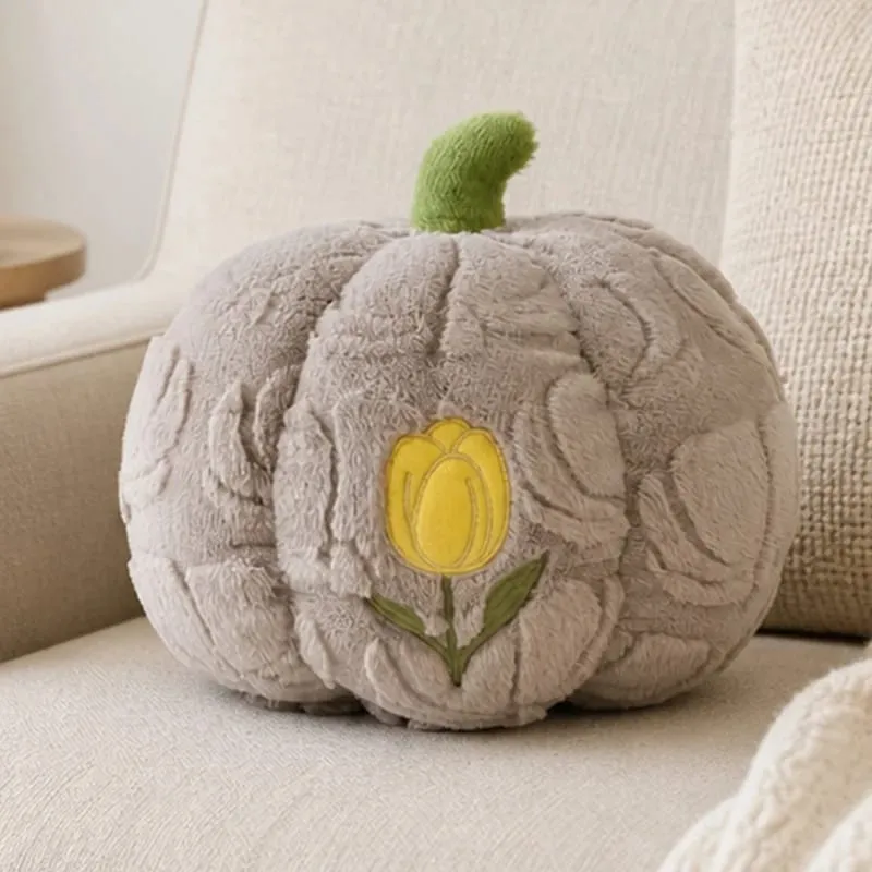 Cute Pumpkin Throw Pillow With Tulip Embroidery Soft Plush Pumpkin Shaped Cushion Pillow For Sofa Living Room Hallowmas Gifts — image 11