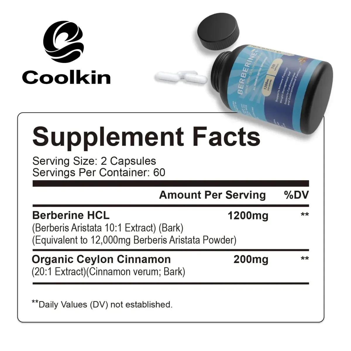 Premium Berberine HCl 1200 Mg Plus Organic Ceylon Cinnamon - Suplemen Pengurusan Berat Sokongan Sistem Imun — image 2