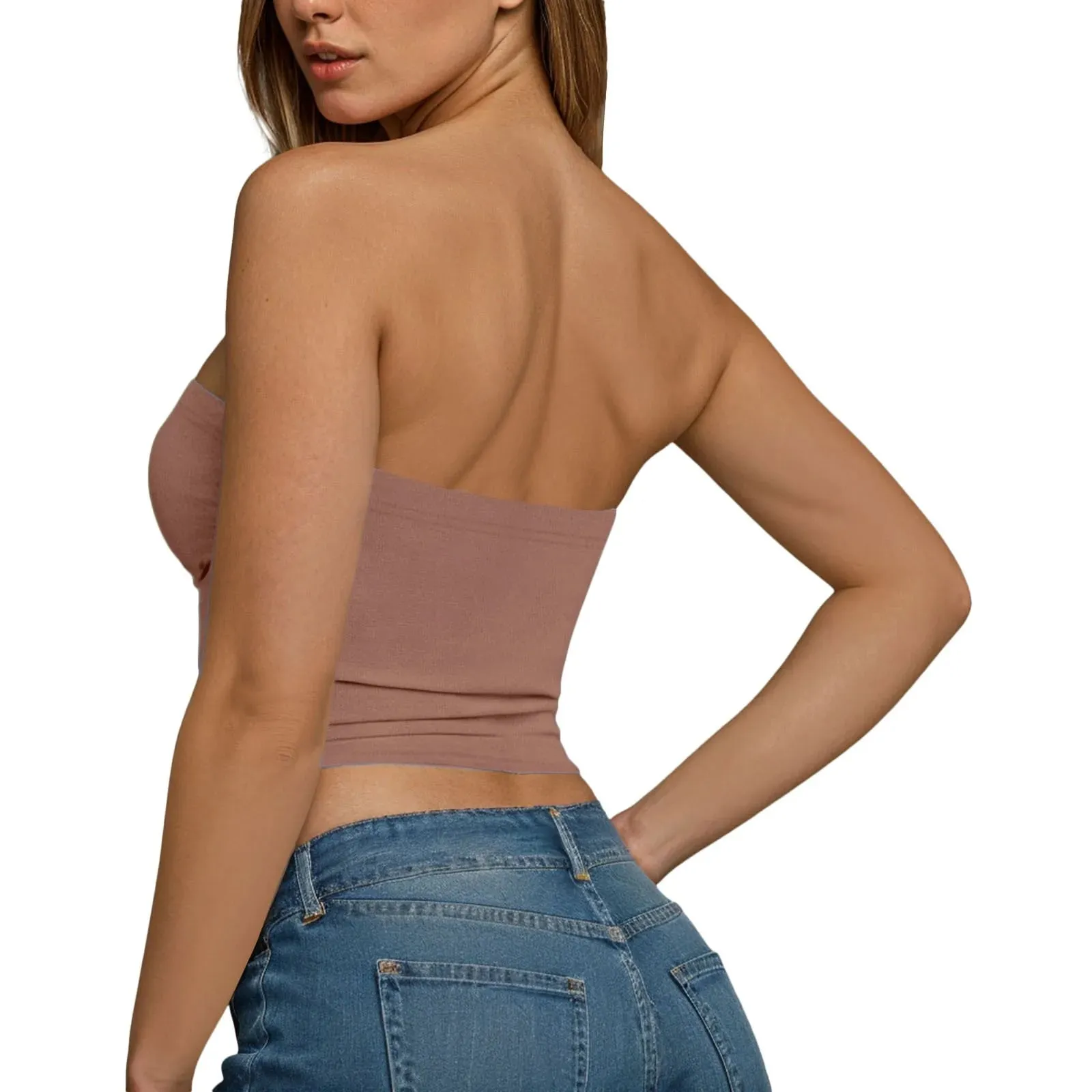 Sexy Off Shoulder Tube Tops Women Strapless Solid Color Backless Bandeau Tops Summer Slim Fit Bottoming Shirts Underwear