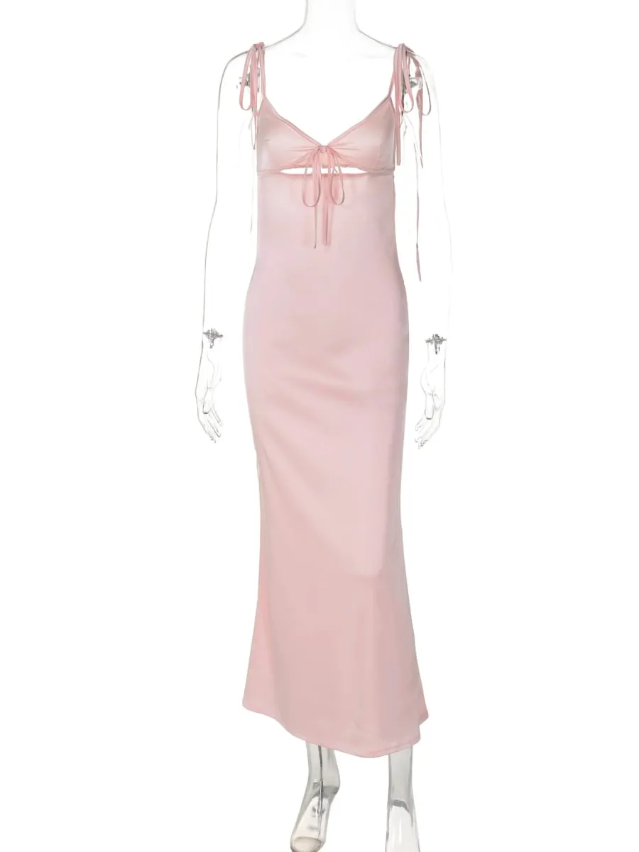 Hugcitar decote em v sólido deslizamento sem costas oco rendas até sexy bodycon maxi vestido de baile verão feminino roupas elegantes festa aniversário — image 7