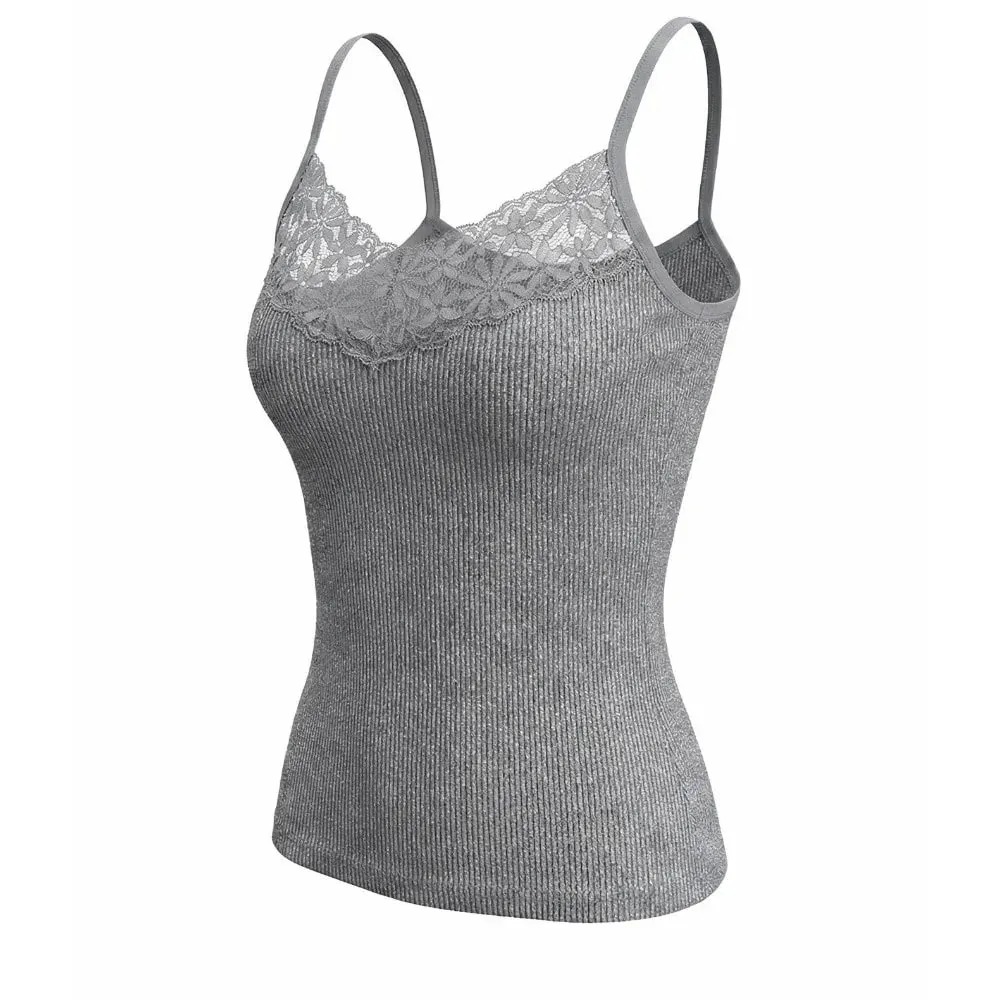 Solid Color Lace Tank Tops Ribbed Texture V Neck Design Ribbed Camisole Y2k Style Elastic Fabric Elastic Tank Tops For Women