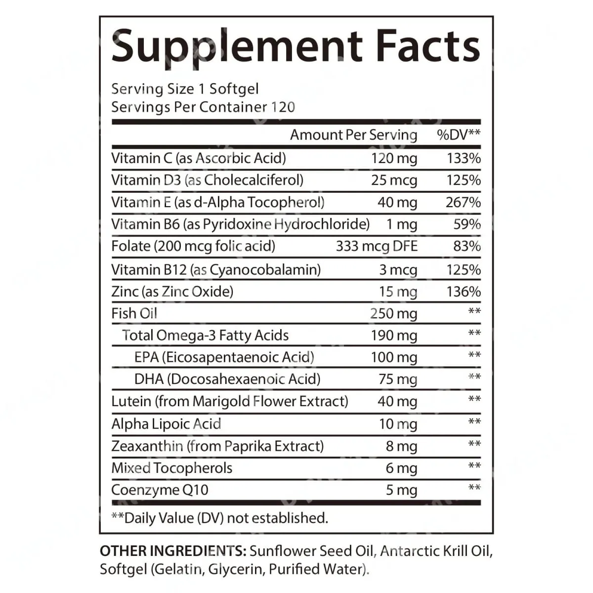 Acentiallabs Lutein Zeaxanthin Softgels 40mg Lutein & 8mg Zeaxanthin 120 Count Blue Light Filter Makulaskydd Ögonvård — image 3