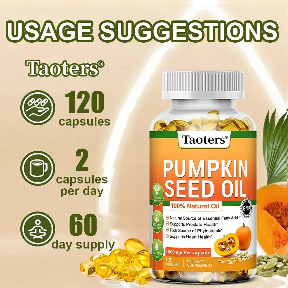 Pumpkin Seed Oil Capsules - Promotes Hair Growth Urinary Tract and Prostate Health Cardiovascular Support | Non-GMO
