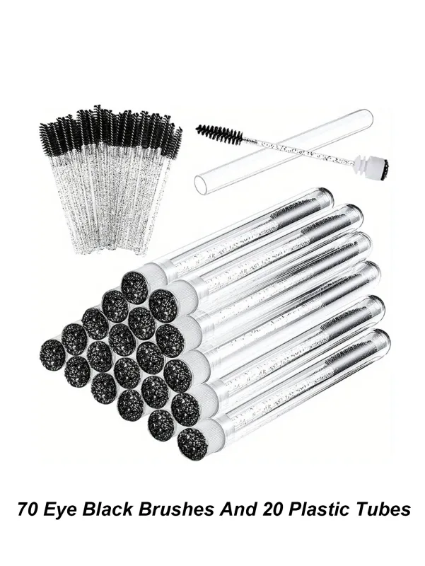 [70 pinceles negros para ojos y 20 tubos de plástico] Barra de cristal desechable para cejas, cepillo suave extremadamente fino, portátil y Flexible