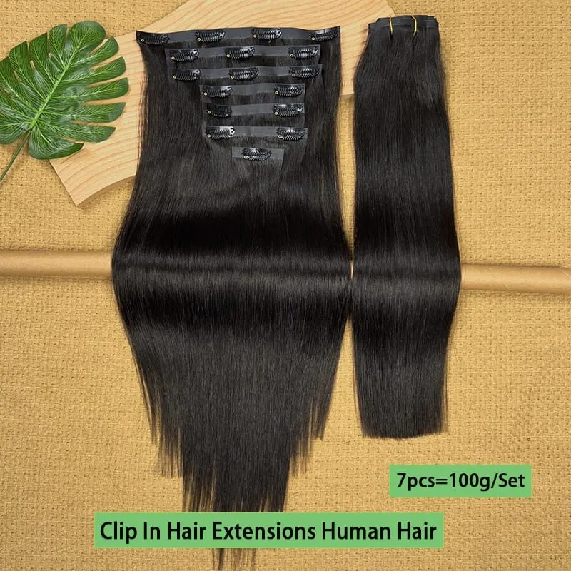 18A Seamless Straight Clip Ins Human Hair PU Invisible Clip In Hair Extensions 100% Raw Virgin Human Hair Double Weft 7Pcs/Set — image 7