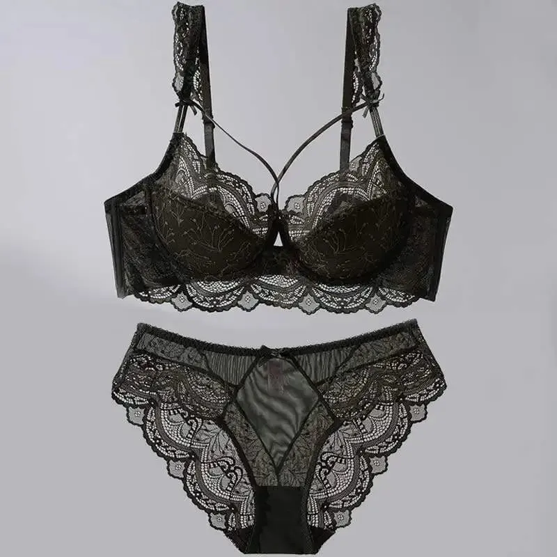 Elegant French Style Lace Lingerie Set Slim-Fitting Adjustable Gathers Larger Busts Smaller Look Women Soft Bra S-2XL Comfor Bra — image 3