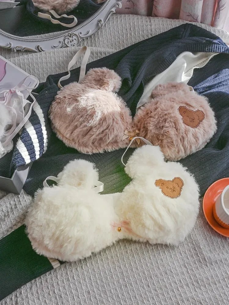 Women Winter Cartoon Plush Comfortable And Adorable Girl Bra Sexy Hot Lingerie Sexy Bras Soft Cute Bear Japanese-style Lingerie — image 6