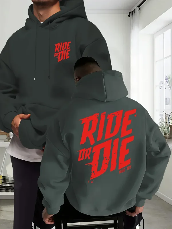 Men's Biker Hoodie Ride Or Die Letter Graphic Back Print Oversized Sweatshirt Motorcycle Streetwear Autumn Winter — image 2