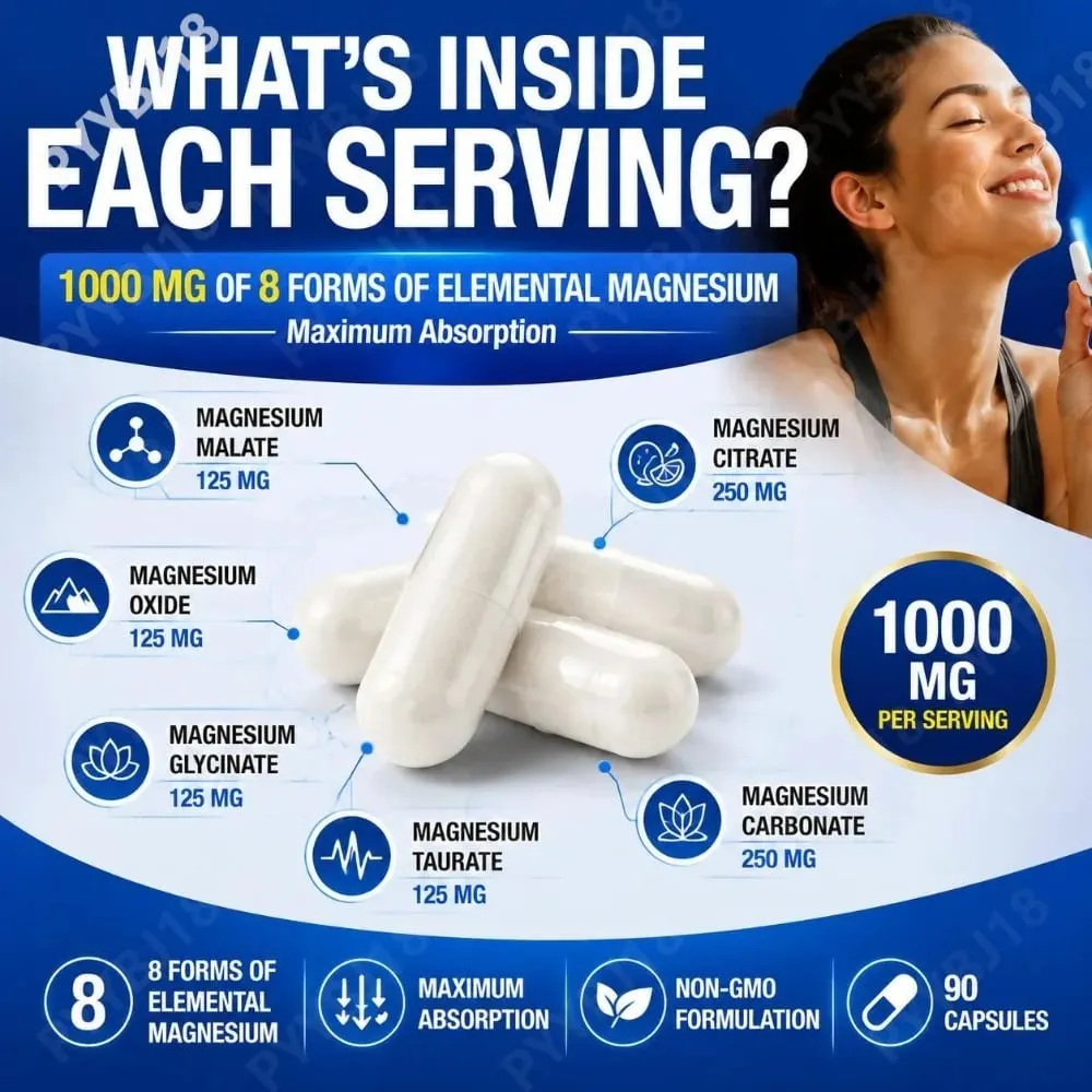 Magnesium Complex Capsules with 8 Forms of Magnesium Mineral Supplement for Bone & Muscle Support & Restful Sleep 90 Capsules — image 6