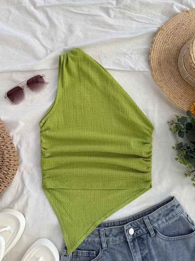 Women's Summer Holiday Asymmetrical Neckline Tank Top Cropped Top — image 6