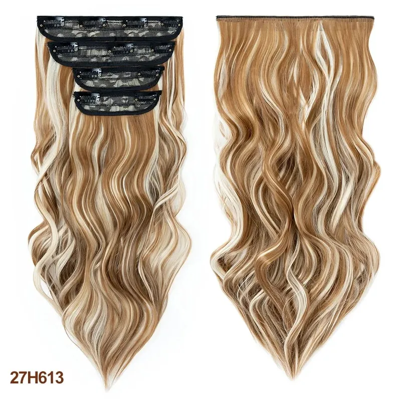 4 Pieces Set Clip In Hair Extensions Highlight Wavy Curly Long Synthetic Hairpieces For Women 22 Inch 180g Hair Clips Hair — image 20