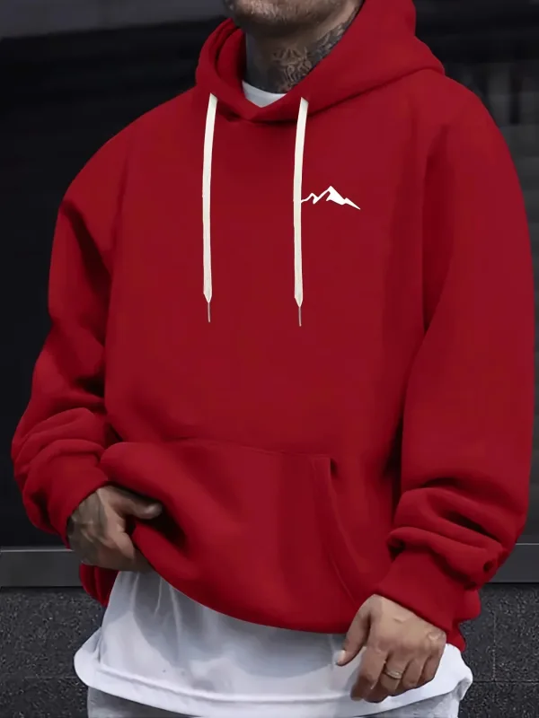 Outono e inverno masculino moda casual solto montanha impressão manga comprida moletom com capuz pulôver quente — image 2