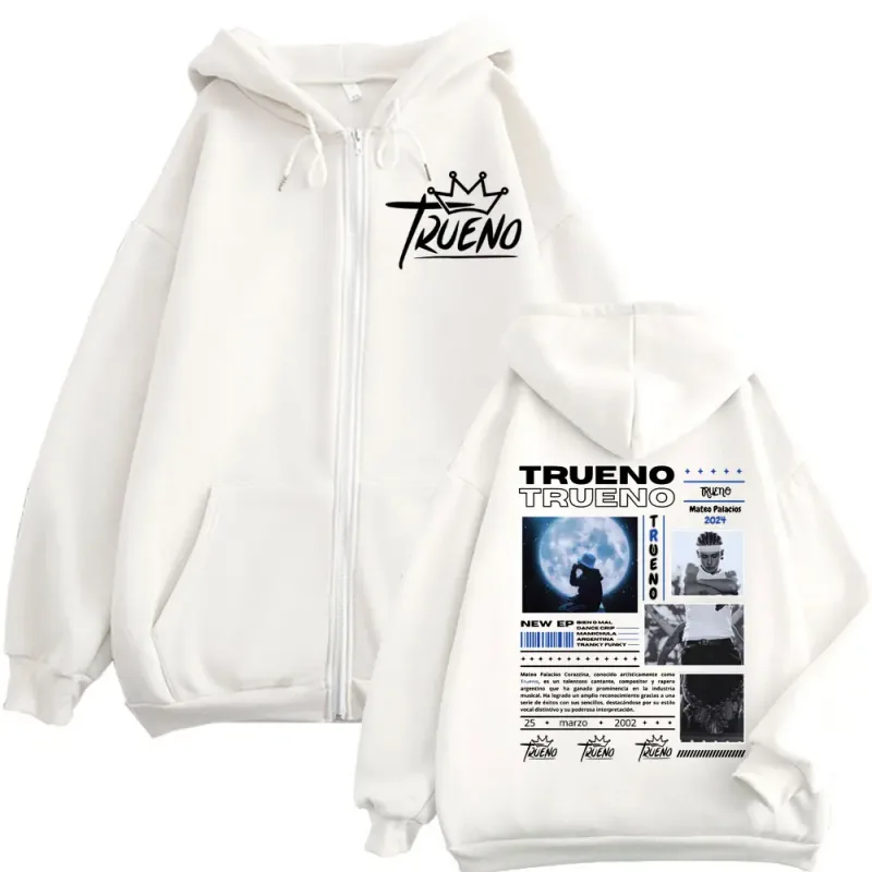 Rapper Trueno Dupla Face Impressão Zíper Moletom Com Capuz Homens Mulheres Harajuku Hip Hop Zip Up Moletons Moda Casual Pulôveres de Grandes Dimensões — image 3