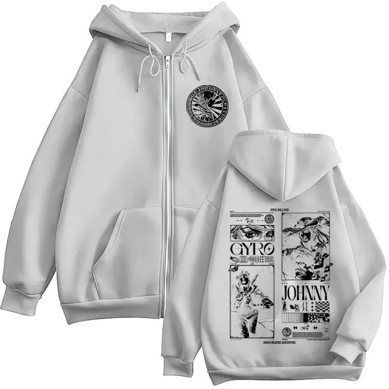 Anime Jojo Bizarre Adventure STEEL BALL RUN Dragkedja Huvtröjor Herr Kvinnor Zip Up Huvtröjor Vintage Jackor Kappor Streetwear — image 7